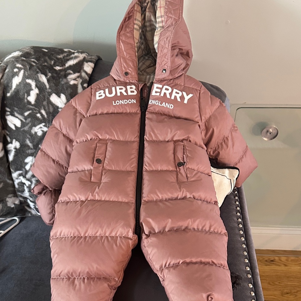 Burberry Kids Mauve Puffer Snowsuit